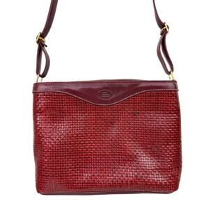 Vintage Monte Carlo Womens Red Woven Leather Adjustable Strap Shoulder Bag
